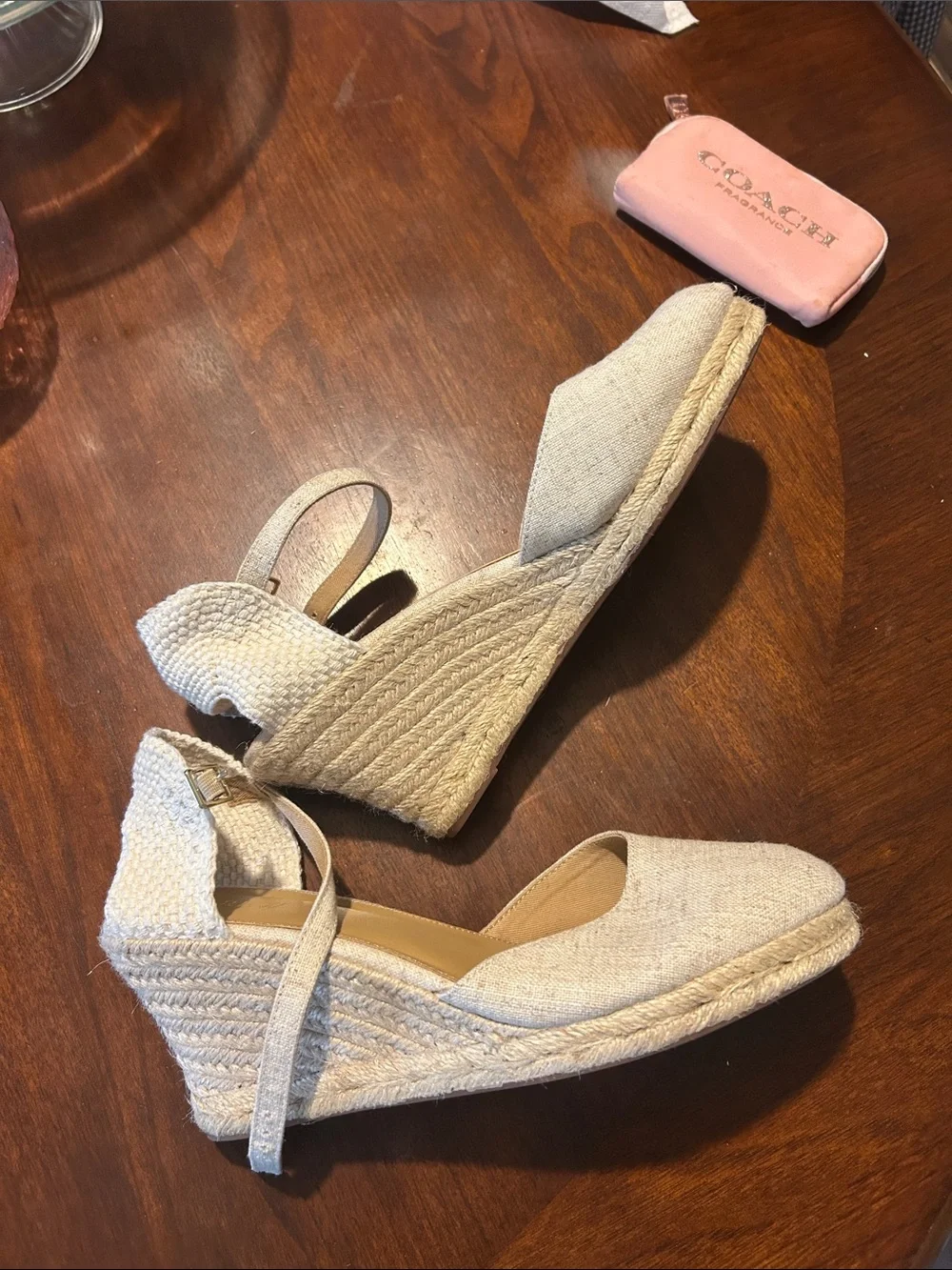 J.Crew Cream Linen Espadrille Wedge Sandals with Ankle Strap